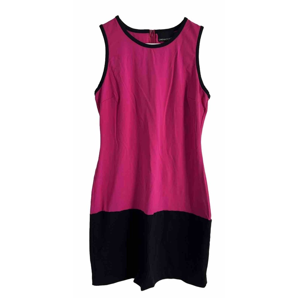 Cynthia Rowley Womens A‎ Line Dress Sleeveless Colorblock Pink Fuchsia Black L